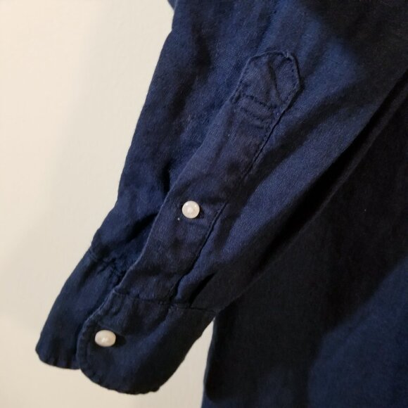 Men’s J. Crew SLIM - Baird McNutt Irish Linen Button Up Shirt - Navy Blue Small - Picture 4 of 7